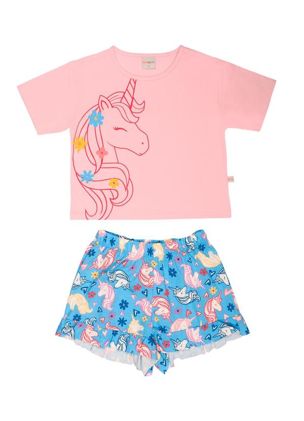 Tink Bink - Conjunto Blusa Cropped e Short Estampado Rosa