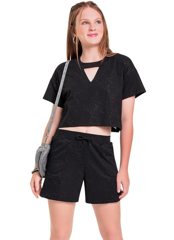 Gloss - Conjunto Blusa Cropped e Short Juvenil Preto