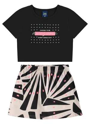 Bee Loop - Conjunto Blusa Cropped e Short-Saia Preto - BEE LOOP