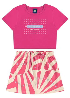 Bee Loop - Conjunto Blusa Cropped e Short-Saia Rosa - BEE LOOP