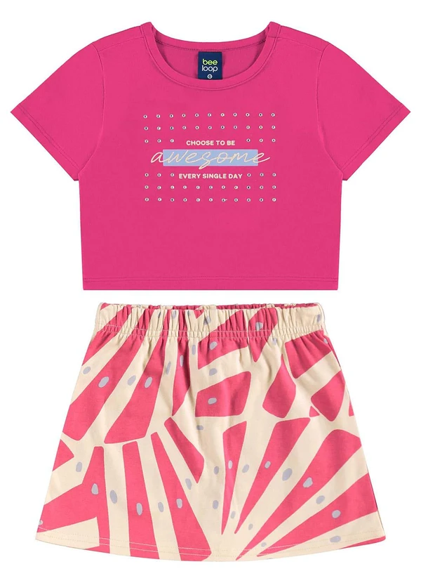 Bee Loop - Conjunto Blusa Cropped e Short-Saia Rosa