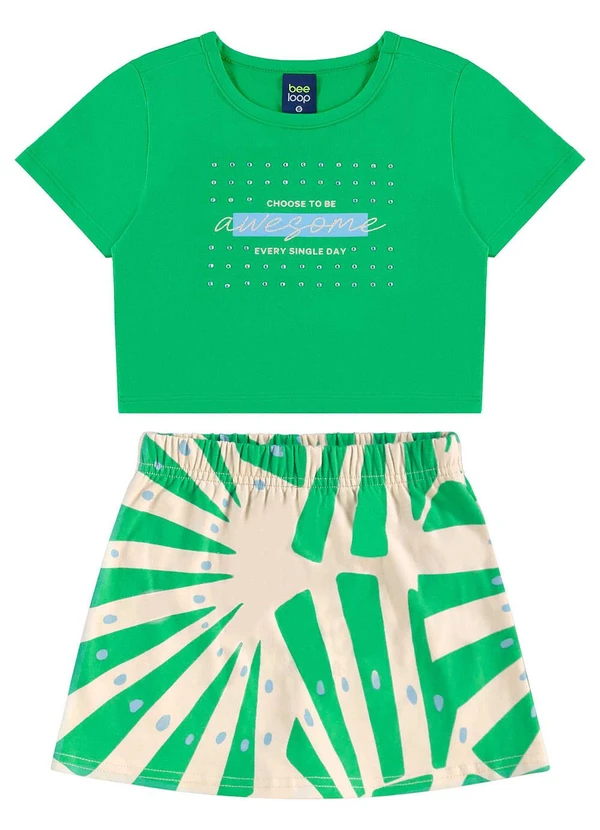 Bee Loop - Conjunto Blusa Cropped e Short-Saia Verde