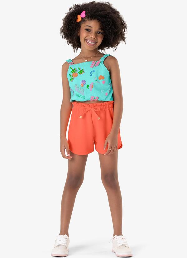 Rovi Kids - Conjunto Blusa Cropped e Shorts Azul