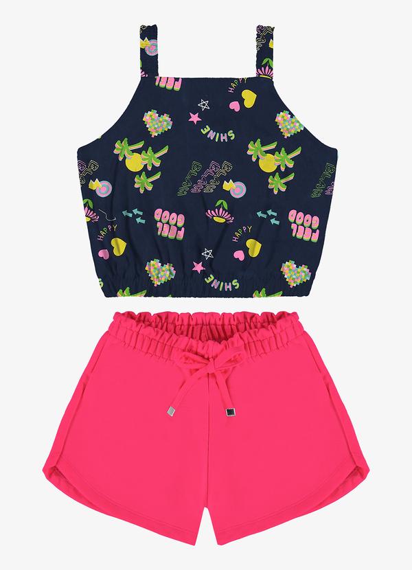 Rovi Kids - Conjunto Blusa Cropped e Shorts Azul