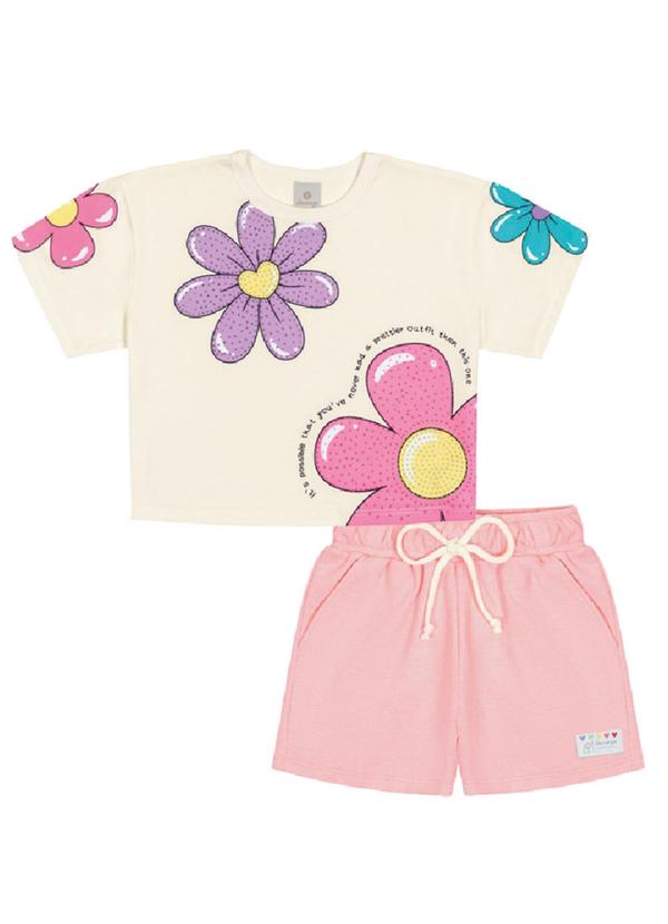 Abrange - Conjunto Blusa Cropped Floral e Short Rosa