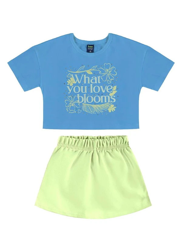 Bee Loop - Conjunto Blusa Cropped Short-Saia Azul 3