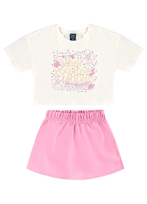 Bee Loop - Conjunto Blusa Cropped Short-Saia Bege - BEE LOOP