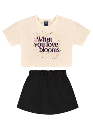 Bee Loop - Conjunto Blusa Cropped Short-Saia Bege - BEE LOOP