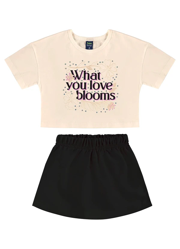 Bee Loop - Conjunto Blusa Cropped Short-Saia Bege 1
