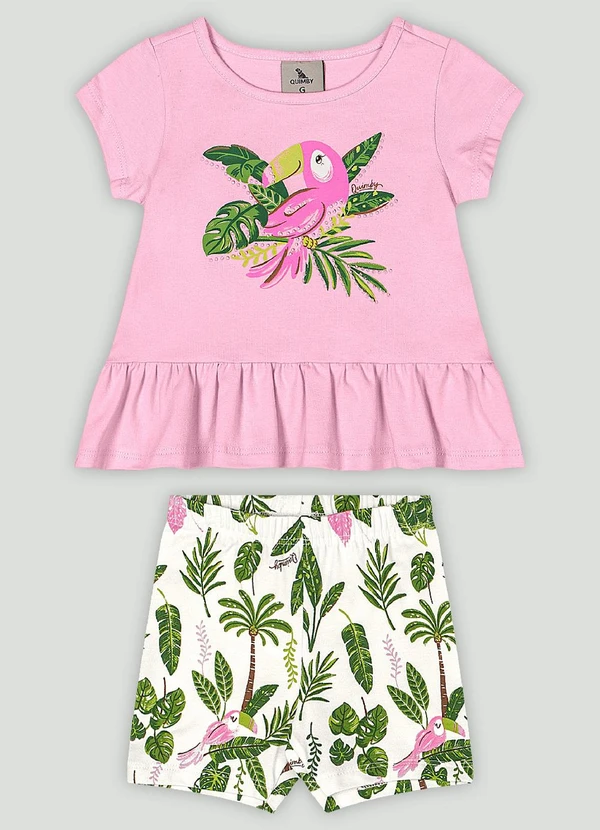 Quimby - Conjunto Blusa e Bermuda Ciclista Bebê Quimby Rosa