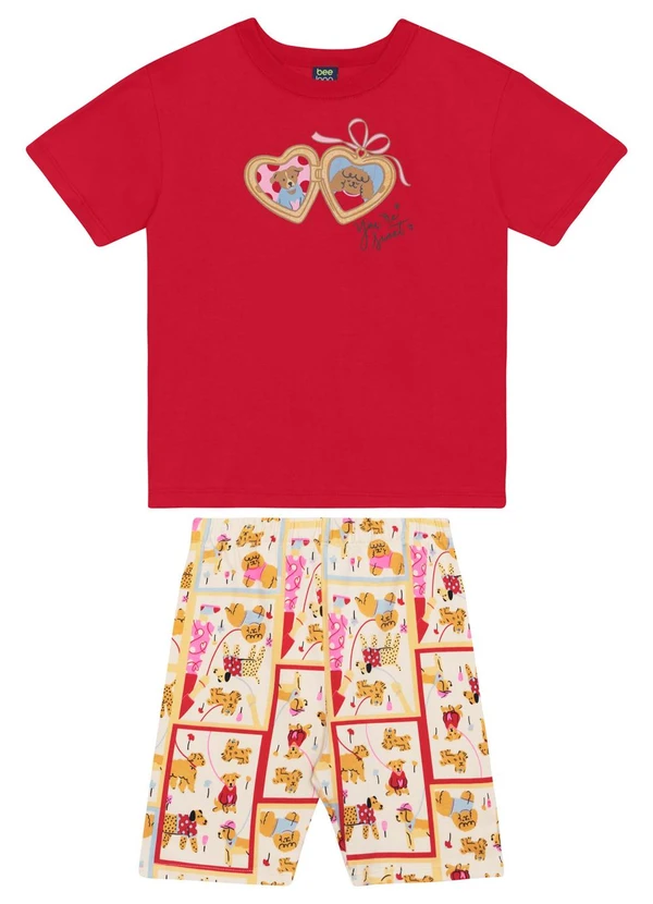 Bee Loop - Conjunto Blusa e Bermuda Menina Bee Loop Vermelho