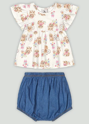 Conjunto Blusa e Calcinha Jeans Bebê Quimby Branco - QUIMBY