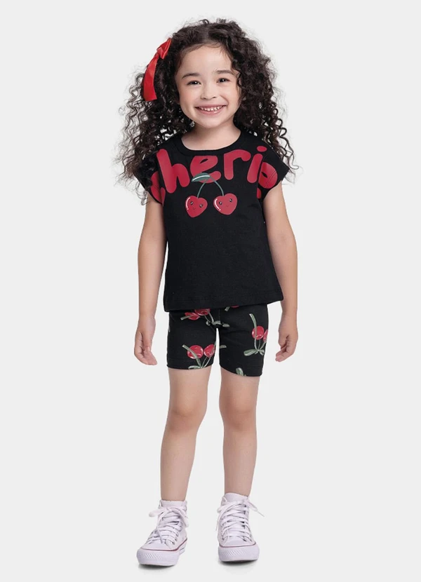 Fakini Kids - Conjunto Blusa e Ciclista Preto