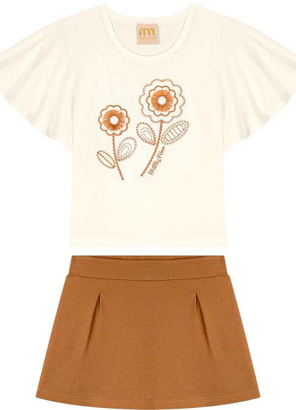 Milli e Nina - Conjunto Blusa e Horts Saia em Alfaiataria Bege