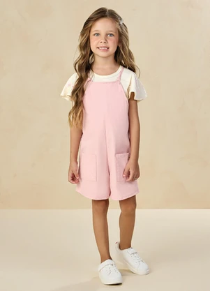 Milli e Nina - Conjunto Blusa e Jardineira com Elastano Rosa - MILLI E NINA