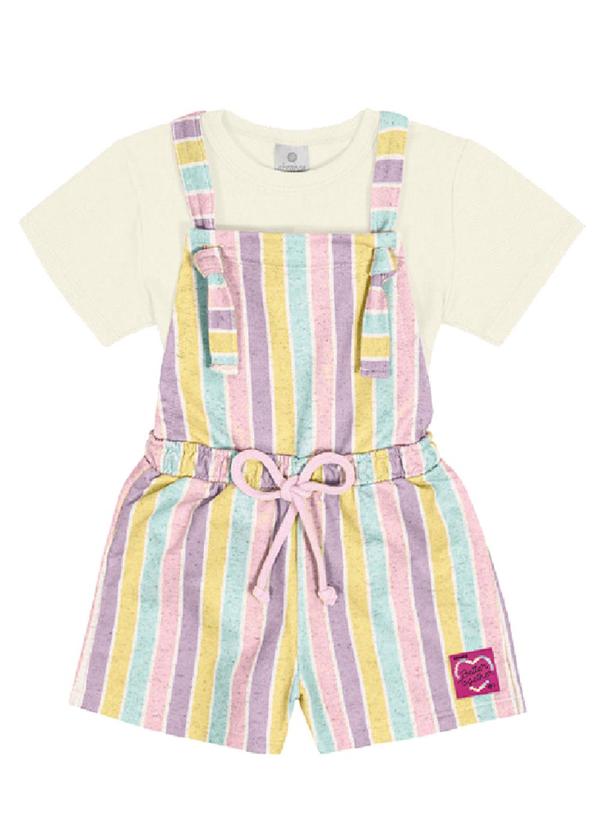 Abrange - Conjunto Blusa e Jardineira Natural Multicores