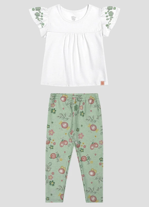 Kely Kety - Conjunto Blusa e Legging com Estampa Branco