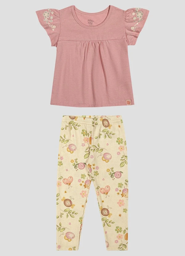 Kely Kety - Conjunto Blusa e Legging com Estampa Rosa