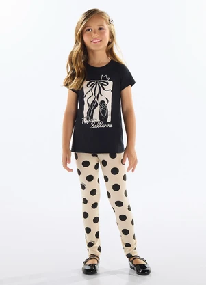 Quimby - Conjunto Blusa e Legging de Bolinhas Preto - QUIMBY