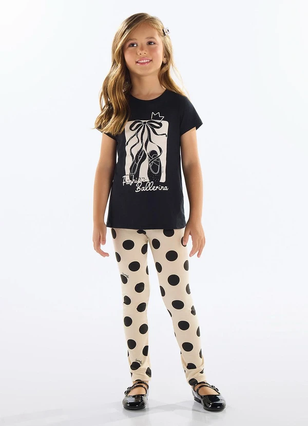 Quimby - Conjunto Blusa e Legging de Bolinhas Preto
