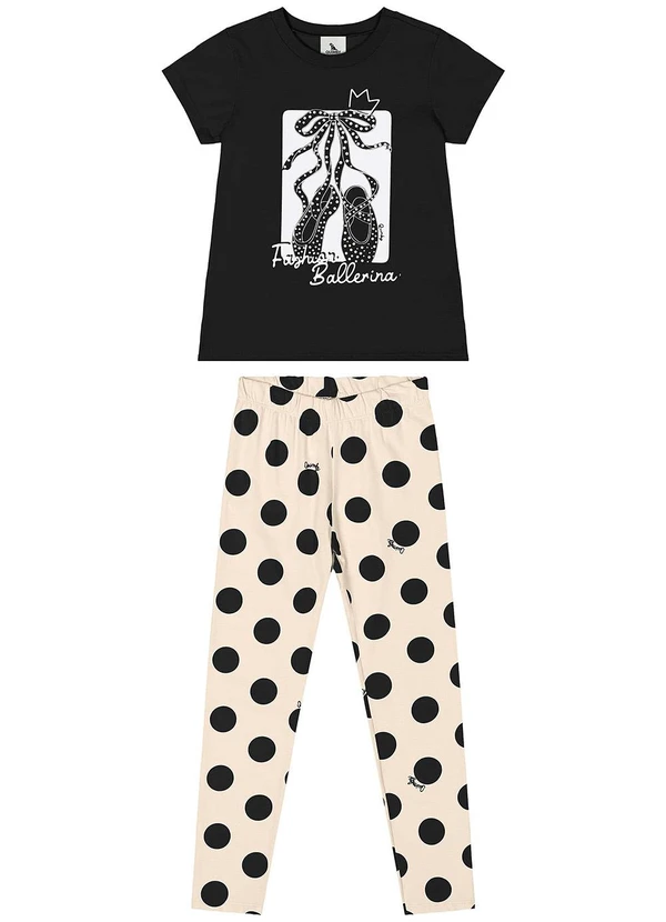 Quimby - Conjunto Blusa e Legging de Bolinhas Preto 2