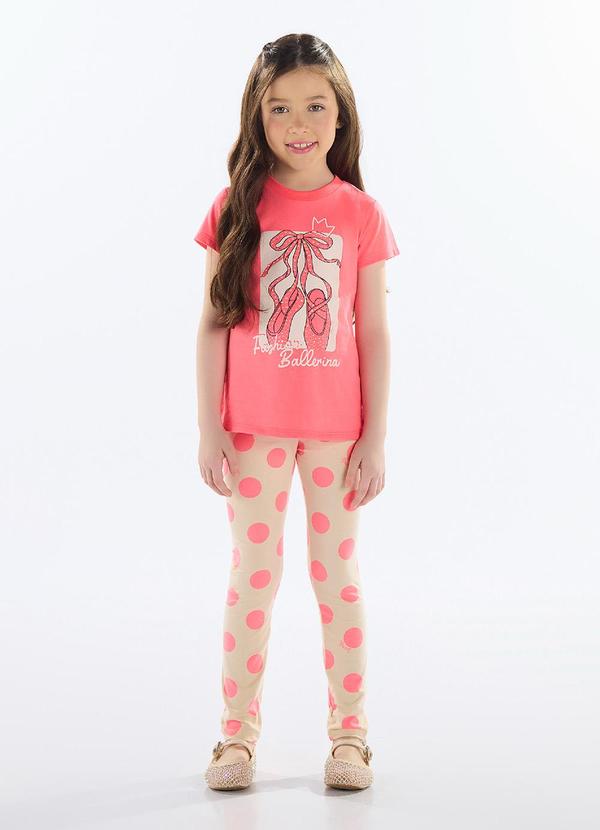 Quimby - Conjunto Blusa e Legging de Bolinhas Rosa