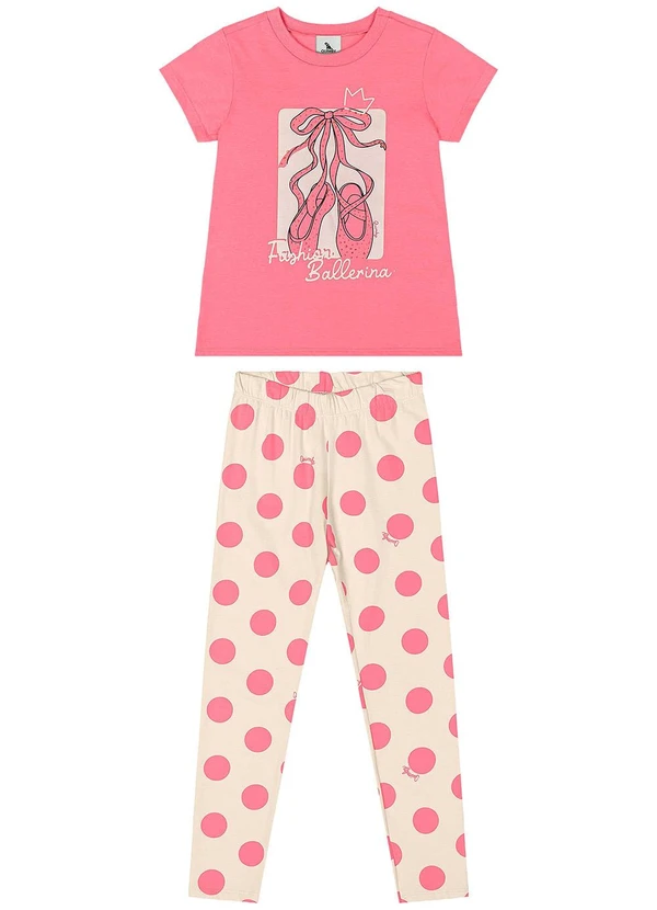 Quimby - Conjunto Blusa e Legging de Bolinhas Rosa 2