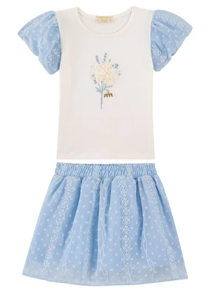 Milli e Nina - Conjunto Blusa e Saia Bebê Shorts Embutido Bege - MILLI E NINA