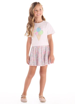 Quimby - Conjunto Blusa e Saia Brilhante Branco - QUIMBY