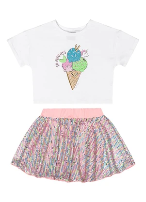 Quimby - Conjunto Blusa e Saia Brilhante Branco - QUIMBY