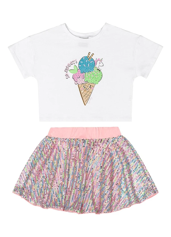 Quimby - Conjunto Blusa e Saia Brilhante Branco 2