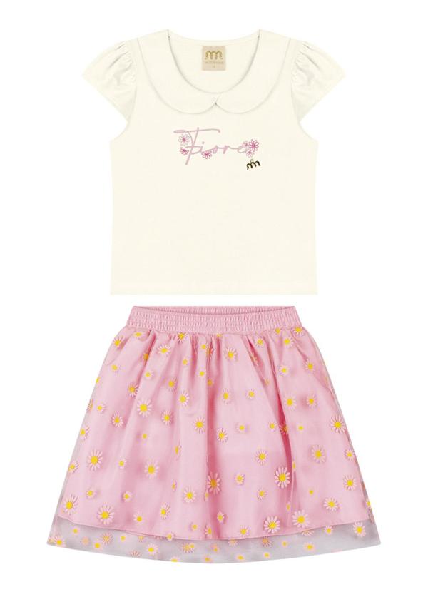 Milli e Nina - Conjunto Blusa e Saia Campo de Margarida Bege