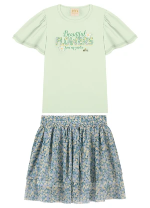 Milli e Nina - Conjunto Blusa e Saia de Tule Verde - MILLI E NINA