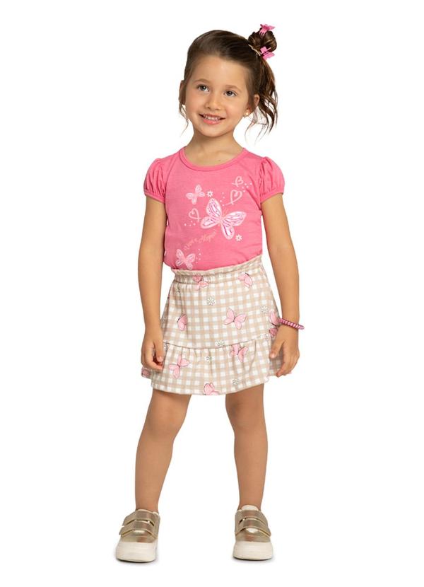 Marlan - Conjunto Blusa e Saia em Cotton Margaridas Rosa