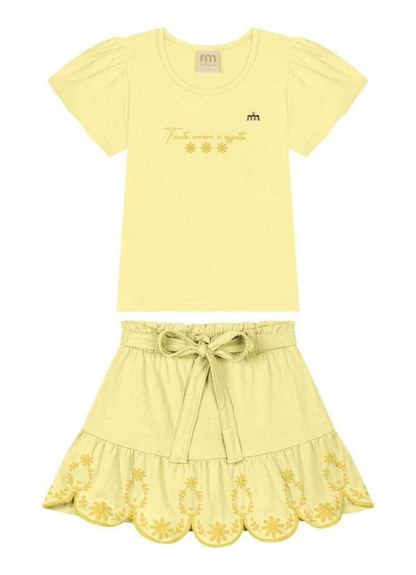 Milli e Nina - Conjunto Blusa e Saia em Cotton Penteado Amarelo 2