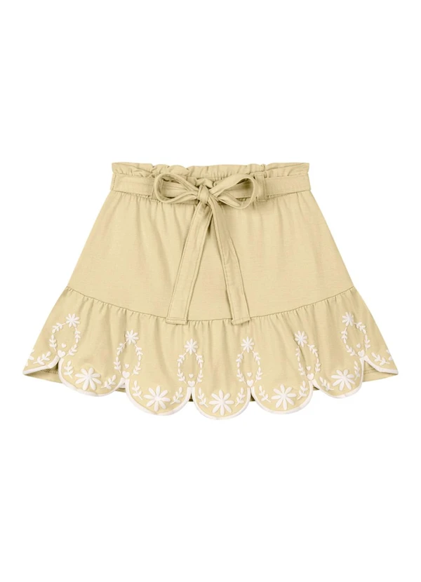 Milli e Nina - Conjunto Blusa e Saia em Cotton Penteado Bege 3