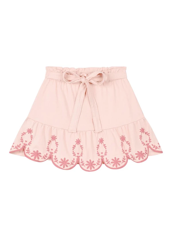 Milli e Nina - Conjunto Blusa e Saia em Cotton Penteado Rosa 3