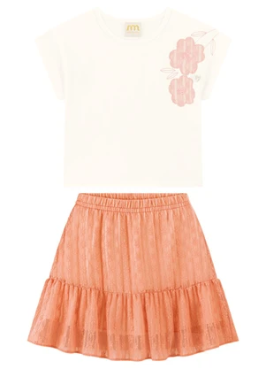 Milli e Nina - Conjunto Blusa e Saia em Renda Bege - MILLI E NINA
