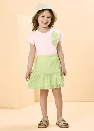 Milli e Nina - Conjunto Blusa e Saia em Renda Rosa - MILLI E NINA