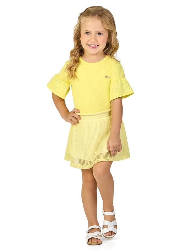 Marlan - Conjunto Blusa e Saia em Tecido Tulisti Amarelo