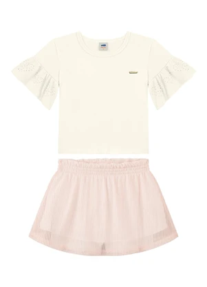 Marlan - Conjunto Blusa e Saia em Tecido Tulisti Bege - MARLAN