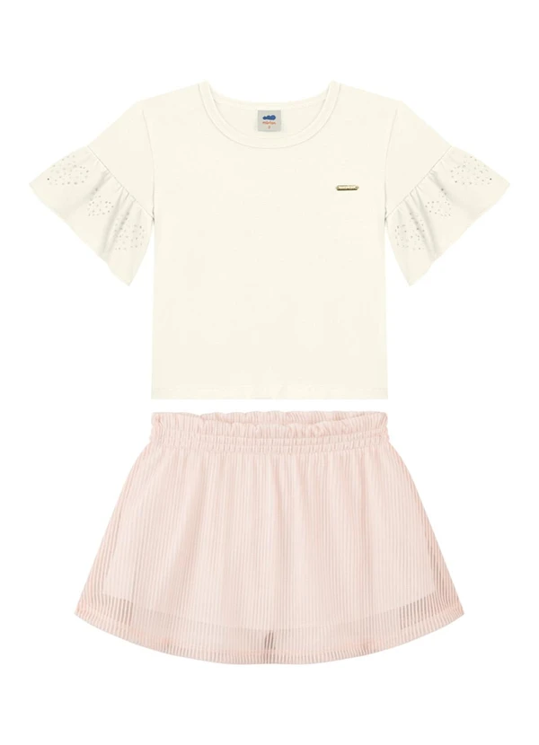 Marlan - Conjunto Blusa e Saia em Tecido Tulisti Bege
