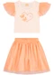 Milli e Nina - Conjunto Blusa e Saia em Tule Brilho Laranja - variação: Laranja