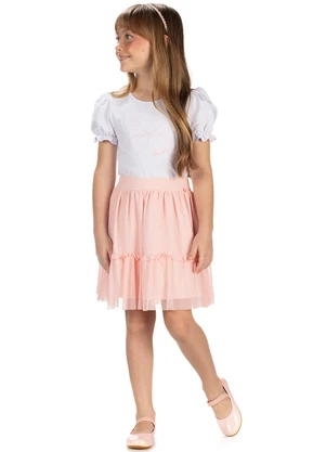 Amada - Conjunto Blusa e Saia em Tule com Elastano Bege - AMADA