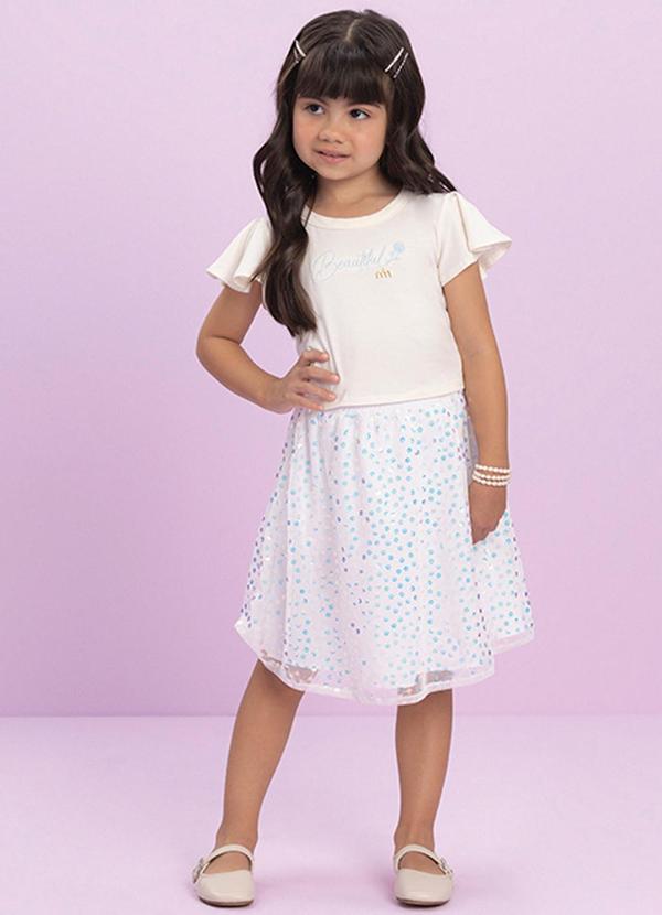 Milli e Nina - Conjunto Blusa e Saia em Tule Paetê Branco