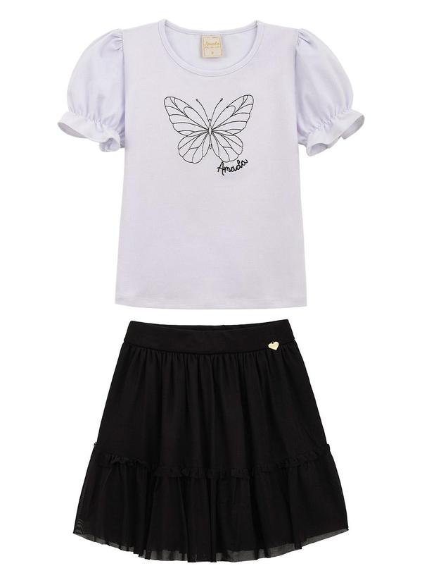 Amada - Conjunto Blusa e Saia em Tule Preto