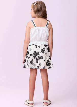Momi - Conjunto Blusa e Saia Folhagens P&B Branco - MOMI