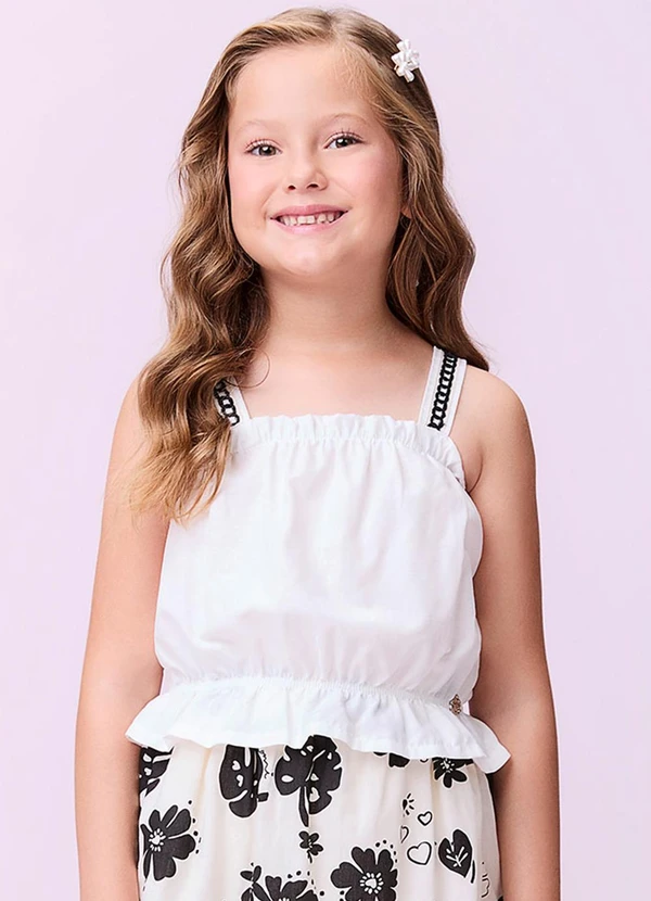 Momi - Conjunto Blusa e Saia Folhagens P&B Branco 3