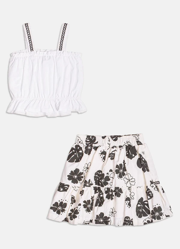 Momi - Conjunto Blusa e Saia Folhagens P&B Branco 6