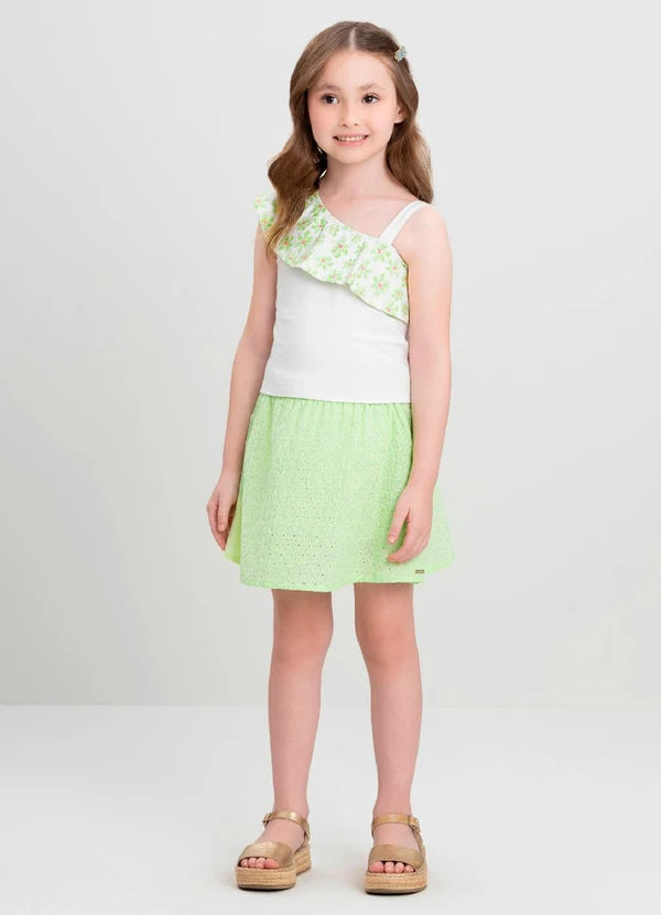 Quimby - Conjunto Blusa e Saia Infantil Quimby Branco
